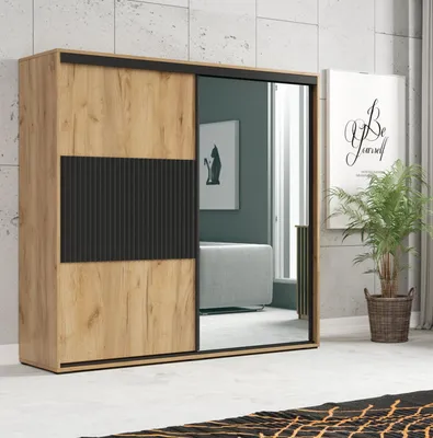 Obrázek produktu pro Skříň s posuvnými dveřmi a zrcadlem 125/245 FELIX - dub craft zlatý / černá