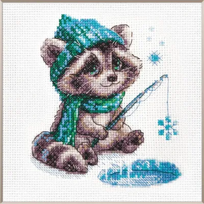 Produktbild von Aine Kreuzstich Stickpackung "Neugieriger Waschbär", Zählmuster, 15x15cm