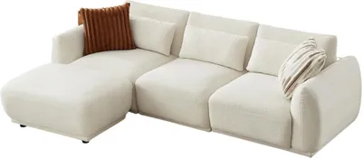 Produktbild von YHL Voyura 10-BEIGEWHITE Moderner Sofa mit Teddy-Flausch -Schaumfüllung & Rückenpolstern – Beigeweiß
