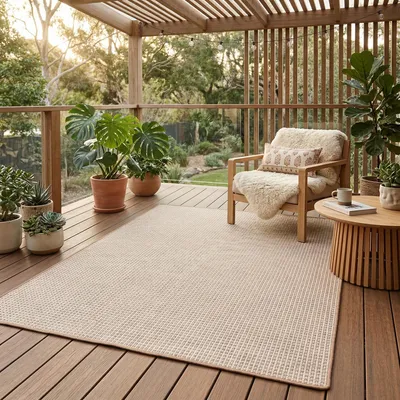 Produktbild von In & Outdoor Teppich Flachgewebe Oslo Beige Creme Karo, Größe:80x200 cm