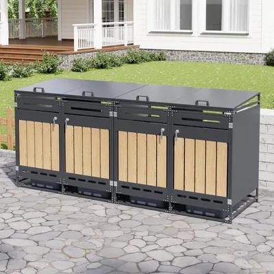 Obrázek produktu pro Flieks – kryt na 2 popelnice, skříň na popelnice s hydraulickým víkem, kryt na 4 popelnice, 120–240 l, 262 × 79 × 116 cm, černý