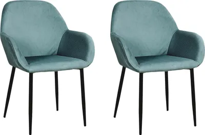 Image de Lot de 2 Chaises Fauteuils - HOME DECO FACTORY - Giulia - Velours Côtelé - Bleu