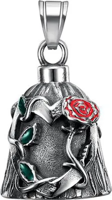 Produktbild von Glücksreitglocke Biker Guardian Glücksglocke Titanstahlglocke mit eingravierten Rosenranken Hängeglocke für Schlüsselbund Auto Rucksack