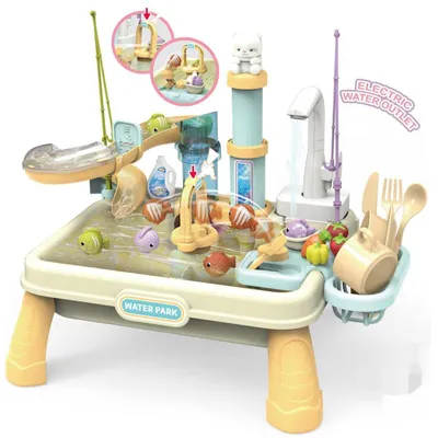 Produktbild von Zimilo Elektrische Kinder-Spielküche, Waschbecken-Wasserspieltisch Spielzeug-Set, mit Wasserpumpe, Angelspiel, pädagogisch & interaktiv, Blau