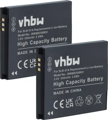 Produktbild von vhbw 2x Akku Ersatz für Samsung SLB-07A, SLB-07B für Kamera (550 mAh, 3,6 V, Li-Ion)