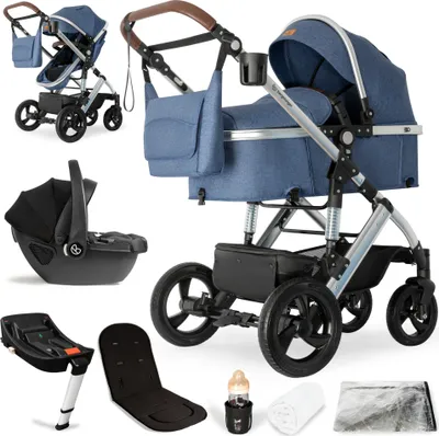 Produktbild von Bergsteiger Nizza 3 in 1 Kinderwagen, Kombikinderwagen Komplettset, Babywanne & Buggy Sportsitz inklusive, Auto-Babyschale & Isofix Station optional