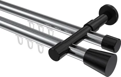 Produktbild von Interdeco Innenlaufstange / Gardinenstange mit Innenlauf Chrom / Schwarz, Typ Prestige Sitra (Konus), 20 mm Ø 2-läufig, 220 cm