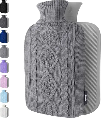 Produktbild von Wasserkoer 2L, grau, weicher gestrickter Bezug, bei Menstruationsschmerzen, Muskelverspannungen