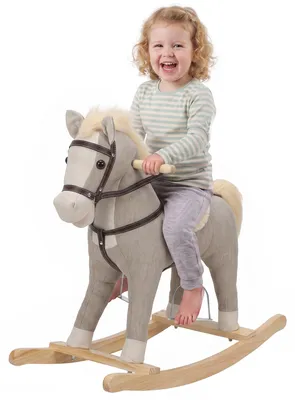 Produktbild von AIYAPLAY Schaukelpferd für Kinder, Reitpferd mit Holzgestell, Sound Grau
