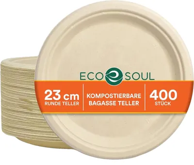 Image de Assiettes en carton jetables, 400 pièces, diamètre de 25 cm, biodégradables, adaptées aux aliments chauds et froids, compatibles avec le micro-ondes