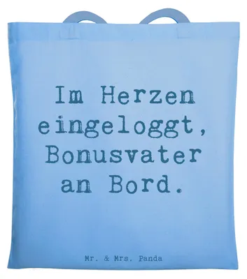 Produktbild von Mr. & Mrs. Panda Stoffbeutel Spruch Bonusvater Herz - Sky Blue - Geschenk, Stiefvater, emotionale Bindung, Shopping Tasche, Elternteil, Einkaufstasche, Herzensbande