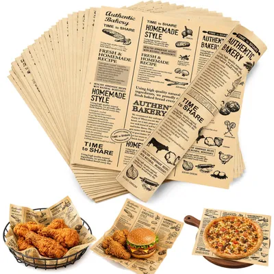 Produktbild von Backpapier in Zeitungsoptik - Antihaftbeschichtete Deli-Papierblätter - 150 Stück - 25x25 cm