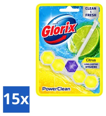 Produktbild von 15 x Glorix Power Clean WC-Stein - Zitrone - Vorteilspackung - 15 Stücke