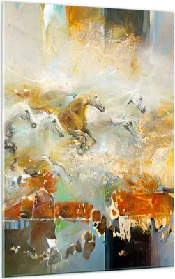 Produktbild von Bilder auf glas - Einteilig - Pferde Galopp Modern - 50x70cm - Glasbilder - Wandbilder - Bilder - zum Aufhängen bereit - Wanddekoration aus Glas - Glas Bilder - Wandbild auf Glas - GPA50x70-4506