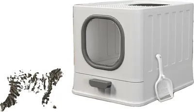 Image de Bac à litière pour chat, conception fermée, facile à nettoyer, GRIS