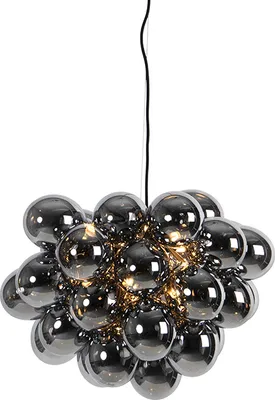 Zdjęcie produktu dla QAZQA – Design Art Deco Lampa wisząca I Lampa wisząca I Lampa wisząca czarna z dymionym szkłem 8 lamp – Uvas I Sypialnia – Kula I Kulista – Pasuje do LED G9