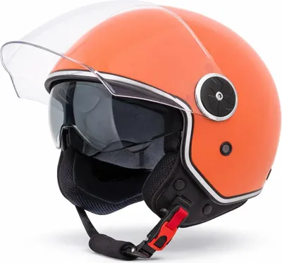 Produktbild von VINZ Tobia Jethelm mit Doppelvisier | Roller Helm mit Sonnenblende | In Gr. XS-XXL | ECE 22.06  | Motorradhelm mit Visier |Viele Farben Erhältlich - Orange | L (59 - 60 cm)