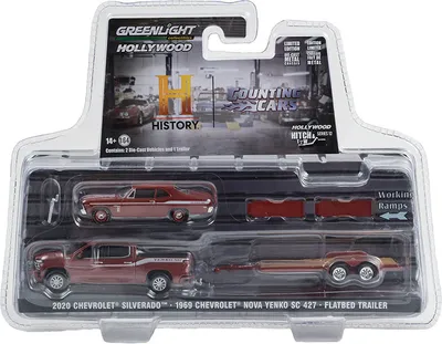 Produktbild von CHEVROLET Silverado high Country 2020 mit Pritsche und CHEVROLET Nova Yenko 1969 aus dem TV-Programm Bolidenjäger unter Blister., GREEN31160-C, Maßstab1/64, GREENLIGHT