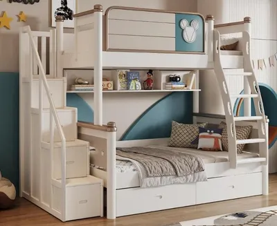 Productafbeelding van Etagebed, stapelbed, hoogslaper, tweepersoonsbed, houten bed, kinderbed