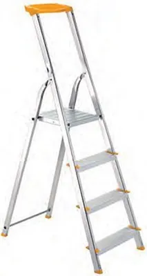 Produktbild von Metal Single Giraffe Einseitige-Aluminium-Bügelleiter mit Ablageschale | 5 Stufen | 175cm hoch | Leiter, Trittleiter, Bügelleiter, Stehleiter, Haushaltsleiter