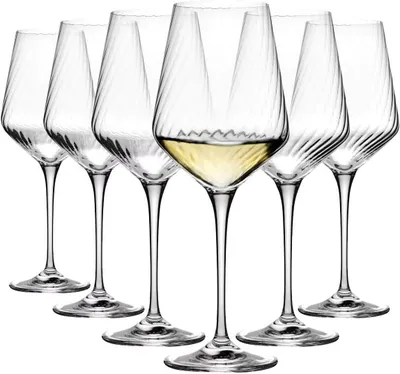 Obrázok produktu pre Sada vinných pohárov – kryštálové poháre – na ochutnávanie vína – s reliéfnym vzorom – 6 kusov, objem 450 ml – priehľadné