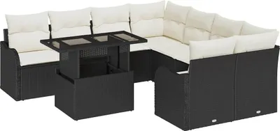 Imagen del producto de vidaXL Juego de sofás de jardín, 9 piezas, color , tejido de polirattan