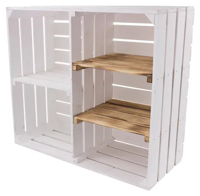 Produktbild von große Kommode Holzkiste Obstkiste Regalkiste Schuhregal Weinregal HS3 weiss geflammt