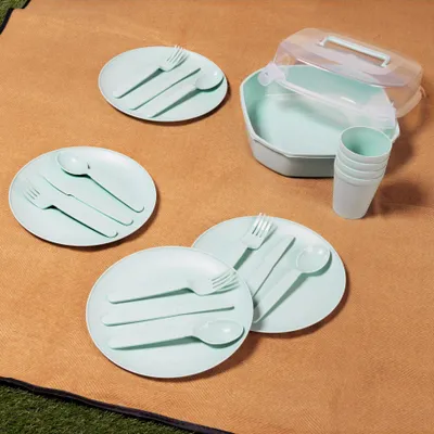 Produktbild von Picknick-Set 21-tlg. aus Kunststoff für Camping, Garten und Ausflüge