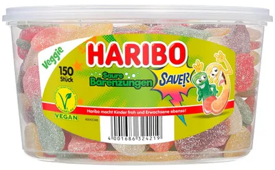 Produktbild von Haribo Saure Bärenzungen, Winegum, 1,35 kg, Cola, Fruits, Mehrfarbig, 1475 kJ, 347 kcal