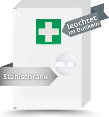 Produktbild von notlok Safety Work Medizinschrank zum Aufhängen + 3 Ablagen | EURO-Schloss | Größe 32x22x11cm | Stahl Apothekerschrank für Erste Hilfe | Arzneischrank