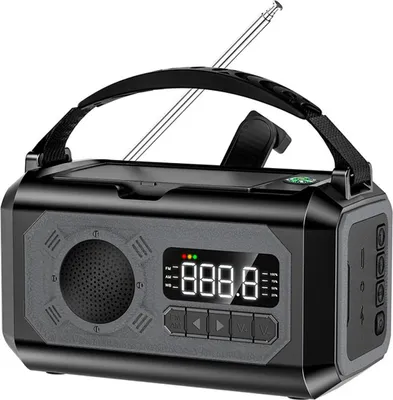 Produktbild von solar handkurbel radio am/fm, 12000mAh akku, notfallradio, powerbank, led taschenlampe, sos alarm, kompass, outdoor camping, portable