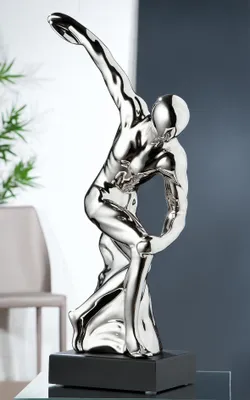 Imagen del producto de Gilde Keramik Skulptur "Diskuswurf" silber, schwarze Base 45029 /Abverkauf nur solange Vorrat reicht