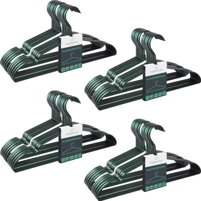 Produktbild von 40x Parusia Kleiderbügel waldgrün,  42cm breit, 1cm stark, Kleiderbügel Metall rostfrei, formstabil, zur platzsparenden Kleideraufbewahrung & Organisation von Kleiderschrank, Kleiderständer 40 Stück