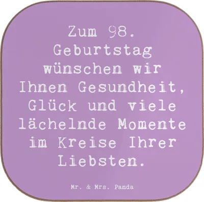 Produktbild von Mr. & Mrs. Panda Untersetzer für Gläser Spruch 98. Geburtstag - Lavendeltraum - Geschenk, Happy Birthday, Geburtstagsgeschenk, Glück, Flaschenuntersetzer, Liebe, Alter