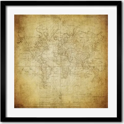 Produktbild von Bild - 50 cm x 50 cm - MDF - Rahmen, Wandkunst - Alte Weltkarte