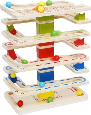 Immagine prodotto di Torre in legno con pista per biglie e 16 biglie