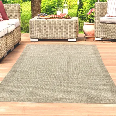 Immagine prodotto di Tappeto da esterno, tappeto da terrazza, tappeto da giardino, robusto e resistente, con bordo rifinito in beige, dimensioni: 200 x 290 cm