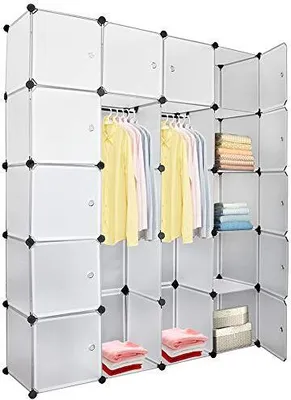 Produktbild von TolleTour 20 Wuerfel DIY Regalsystem Kleiderschrank Offen Kunststoff Garderobe mit Tueren Garderobenschrank Weiss 180 * 142 * 37CM