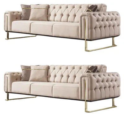 Produktbild von Villa Möbel Sofa Set Nova Beige Stellvariante:3+3 Relax- und Bettfunktion, pflegeleichter Mikrofaser Samtstoff