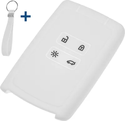 Produktbild von Auto Schlüssel Silikon Schutz Hülle + Schlüsselband Weiß kompatibel mit Renault Megane Kadjar Clio Captur 4 Tasten KEYLESS SMARTKEY