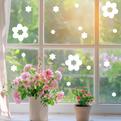 Produktbild von Selbstklebende Fensterbilder mit 17 weißen Blumenmotiven – Wiederverwendbare Deko für Ostern