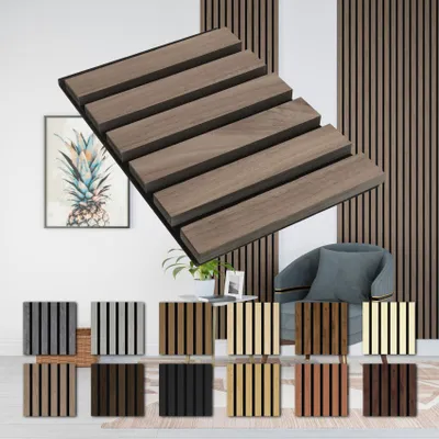 Produktbild von HEXIM Akustikpaneele 280x30cm Wandpaneele Grande Lamellen MDF Holz 0,85m² XXL Echtholzfurnier Wand 21mm Filz