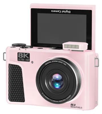 Obrázok produktu pre Digitálny fotoaparát 8K, 88 MP, 18-násobný zoom, automatické zaostrovanie, Wi-Fi, cestovný fotoaparát s 3-palcovým výklopným displejom, viacero filtrov, doplnkové osvetlenie pre živé vysielanie, ružová farba