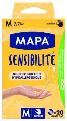 Immagine prodotto di Mapa - Sensibilità – Guanti in vinile sottili e senza polvere – riciclabili con TerraCycle® – ipoallergenici – 1 confezione da 20 guanti – taglia M
