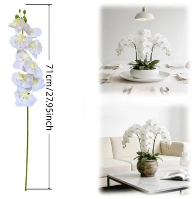 Image de Orchidée Phalaenopsis artificielle - Fleuraison - Décoration facile d'entretien - Polyester - Idéale pour les mariages et la maison - 1 pièce - Blanche