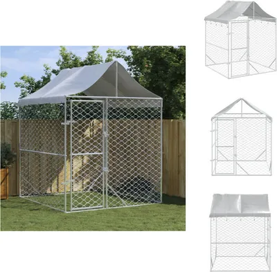 Immagine prodotto di vidaXL Cuccia per cani da esterno con tetto argentato 2x2x2,5 m in acciaio zincato - Cucce e recinti per cani