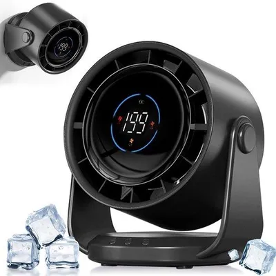 Immagine prodotto di Ventilatore da tavolo silenzioso, batteria da 5000 mAh, display a LED, 1-100 velocità, flusso d'aria potente, rotazione a 105°, montaggio a parete, ideale per soggiorno e camera da letto
