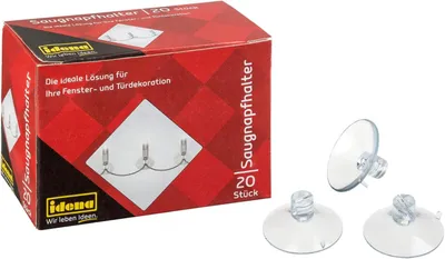 Produktbild von Idena 8522040 - Saugnapf Halterung, 20 Stück in Farblos, Saugnäpfe mit Schlitz zur Befestigung von Lichterketten und Dekoration, Deko für Innen, für Party Deko, Weihnachtsdeko, Geburtstagsdeko