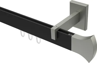 Produktbild von Interdeco Innenlaufstange / Gardinenstange mit Innenlauf Schwarz / Edelstahl-Optik, Typ Smartline Conex (Rundung), 14x35 mm 1-läufig, 520 cm