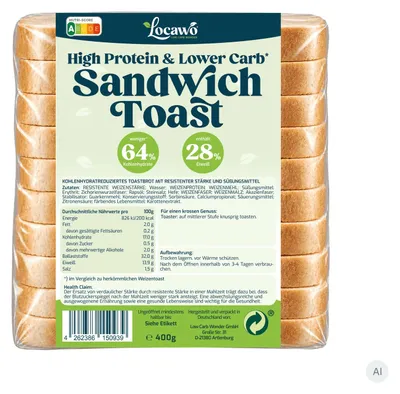 Produktbild von Locawo High Protein Low Carb Sandwich Toast | Toastbrot 400g
